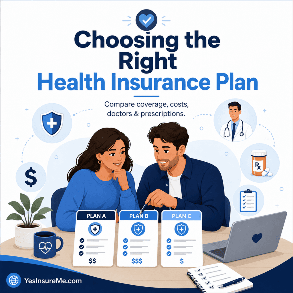 Choosing the Right Health Insurance Plan with a couple comparing health coverage options
